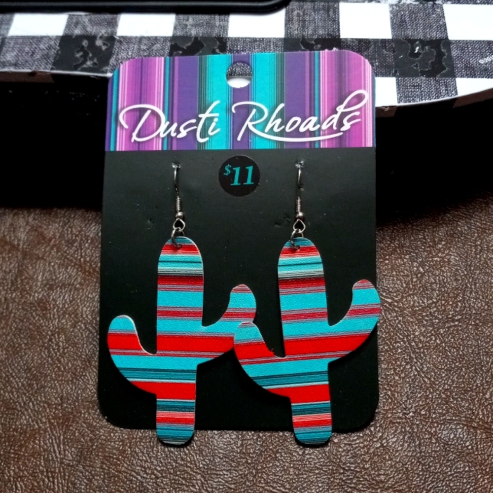 Serape Pleather Cactus Earrings